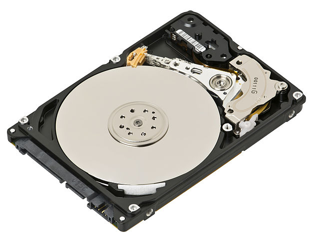A standard 2.5" hard drive, found in most laptops. Credit: https://en.wikipedia.org/wiki/Hard\_disk\_drive